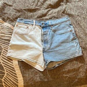 Levi's Two-Tone Blue and White Jean Shorts High-Waisted